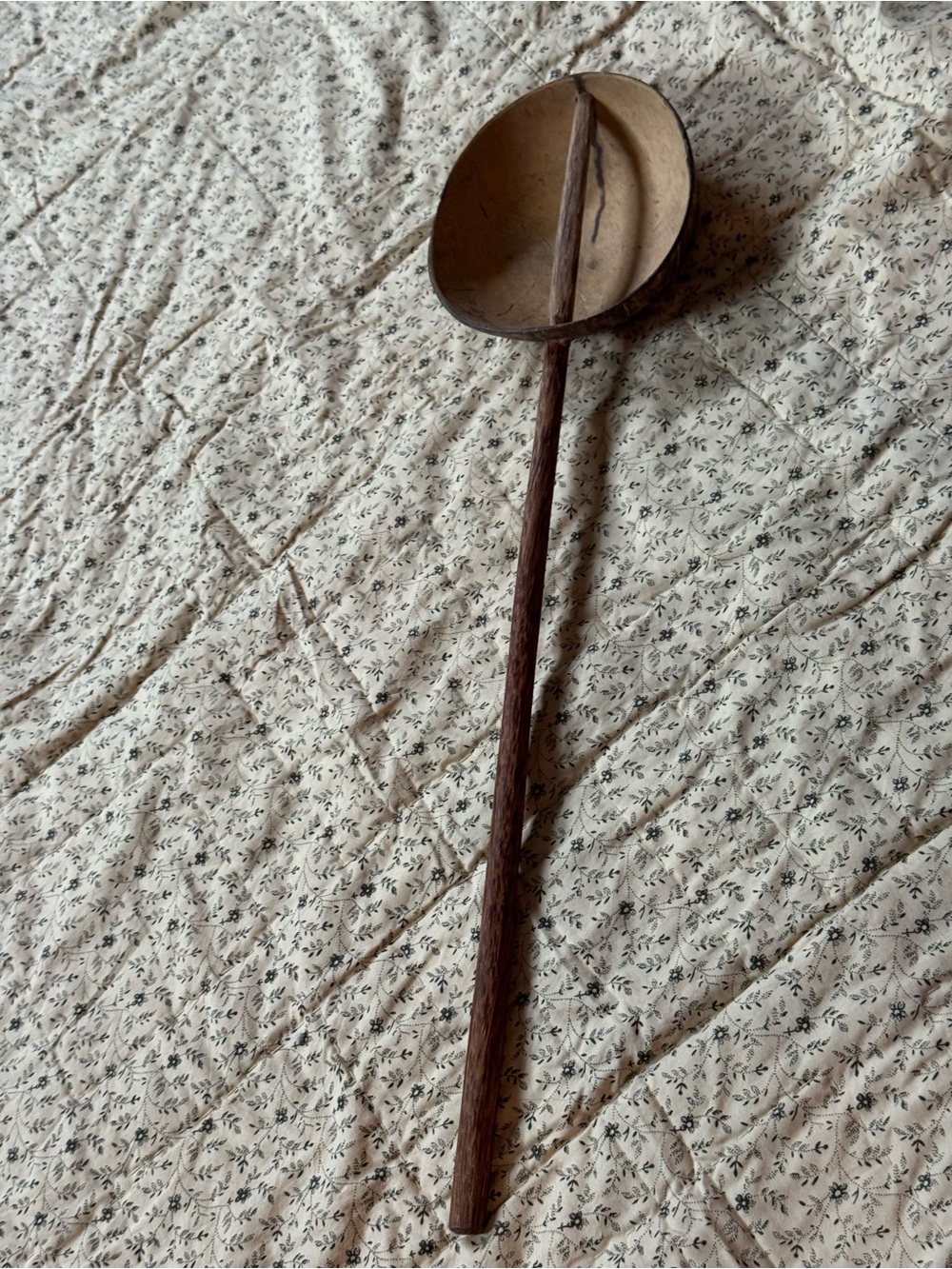 Vintage Coconut Shell Ladle Dipper w/ Long Wood Handle | Primitive Rustic Decor